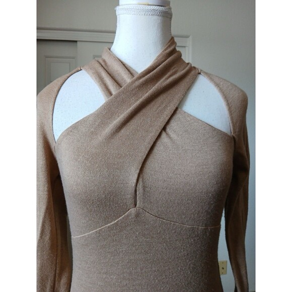 ASTR THE LABEL Wrap Neck Cutout Long Sleeve Brown Knit Dress Small - Picture 11 of 16